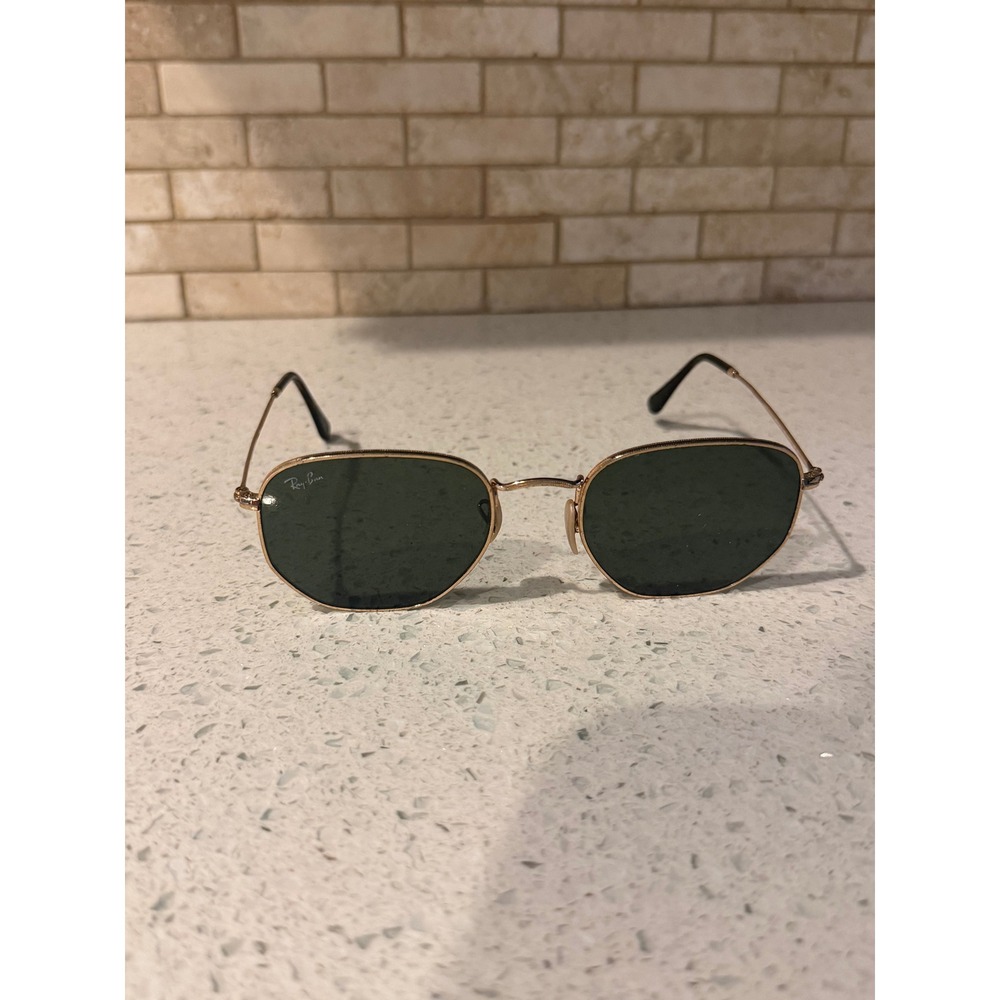 Authentic Ray-Ban RB3548-N 001 Hexagonal Sunglasses 54mm Gold / G-15 Green